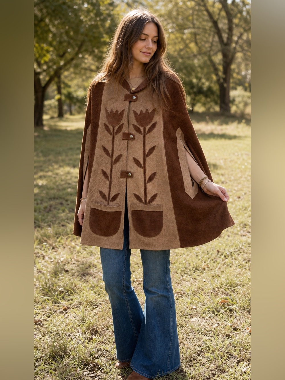 Vintage Suede Leather Cape Poncho